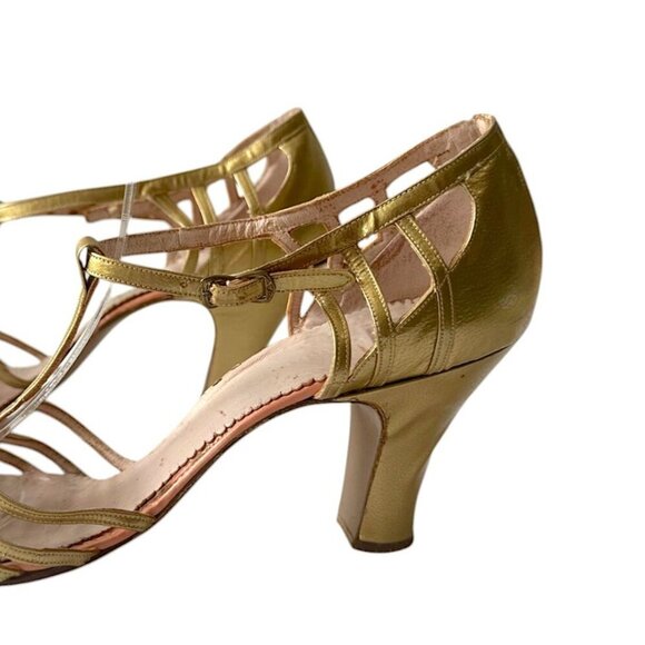 Vintage 1940s Gold T-Strap Flapper Heels by Radiant Styles – Mid Century Glamour - Picture 9 of 14